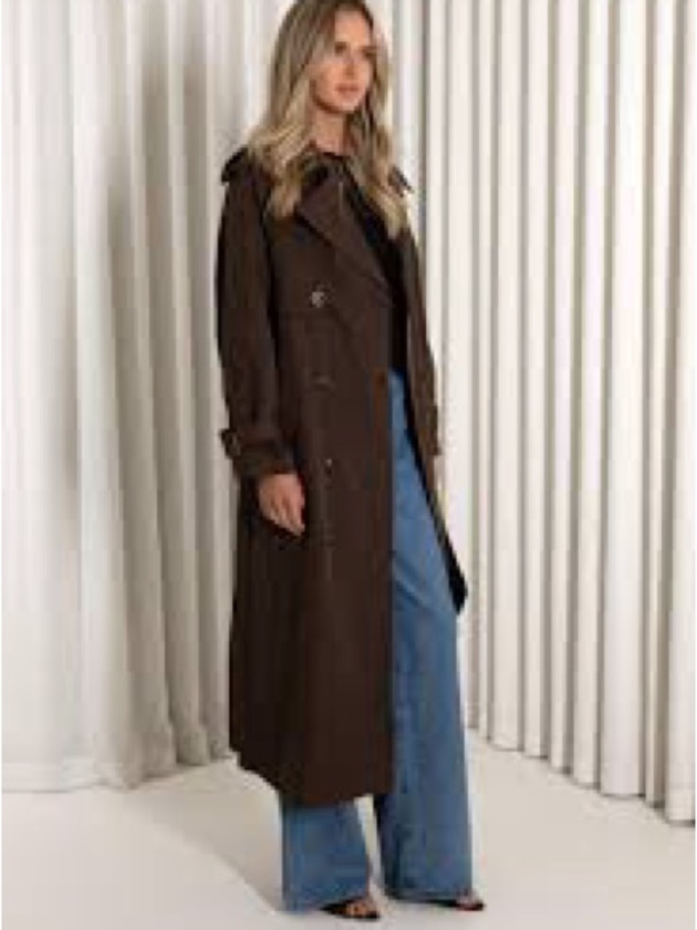 Vintage Chocolate Brown Trench Coat – Longline Belted Outerwear - Picture 3 of 5